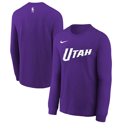 Youth Nike Purple Utah Jazz 2024/25 City Edition Wordmark Performance Long Sleeve T-Shirt