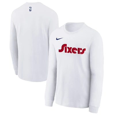 Youth Nike White Philadelphia 76ers 2024/25 City Edition Wordmark Performance Long Sleeve T-Shirt