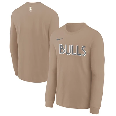 Youth Nike Tan Chicago Bulls 2024/25 City Edition Wordmark Performance Long Sleeve T-Shirt