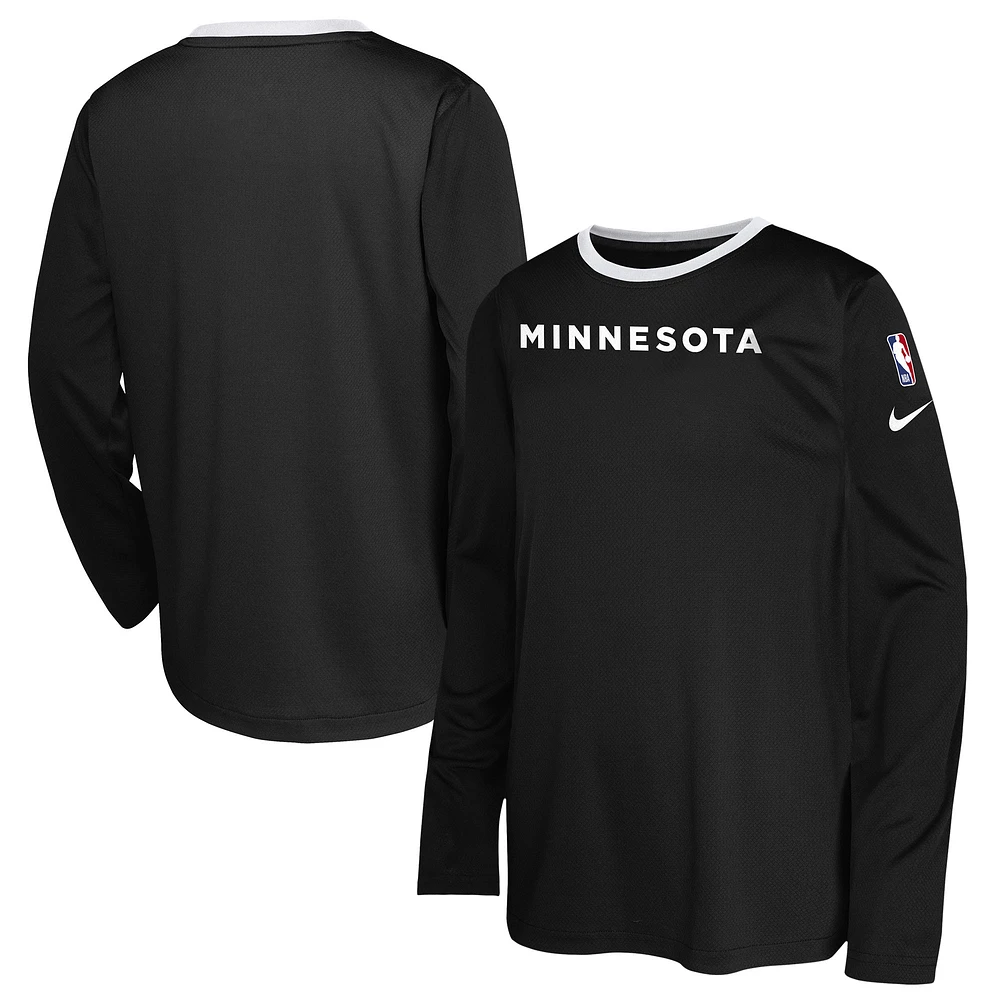 Youth Nike Black Minnesota Timberwolves 2024/25 City Edition Pregame Performance Long Sleeve Shooting T-Shirt