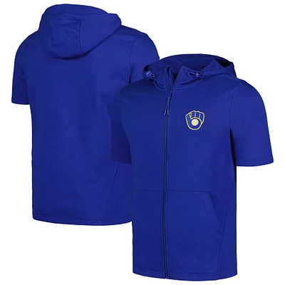 Men's Levelwear Royal Milwaukee Brewers Recruit Short Sleeve Full-Zip Hoodie