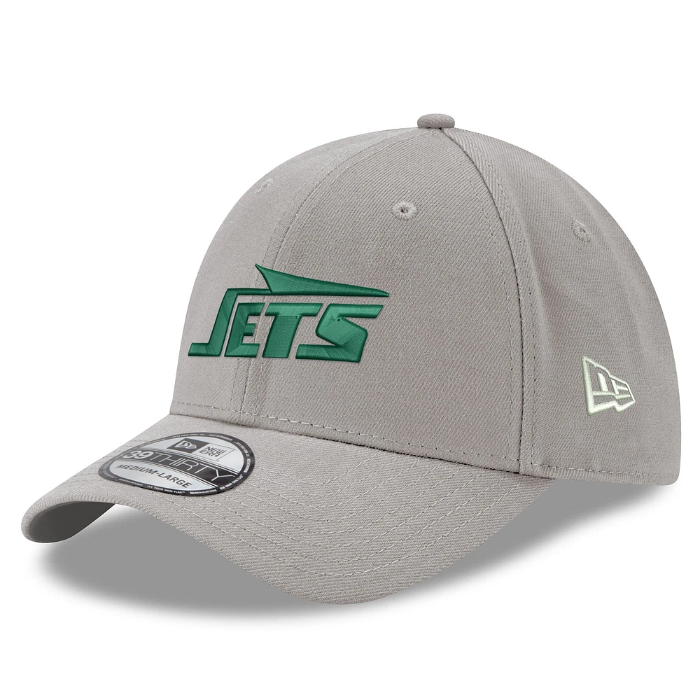 Men's New Era Gray New York Jets Wordmark Flight 39THIRTY Flex Hat