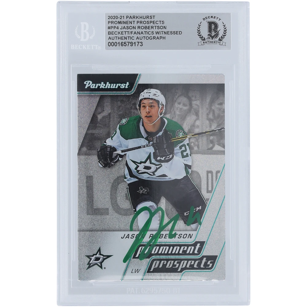 Jason Robertson Dallas Stars Autographed 2020-21 Upper Deck Parkhurst Prominent Prospects Green Ink #PP4 Beckett Fanatics Witnessed Authenticated Rookie Card