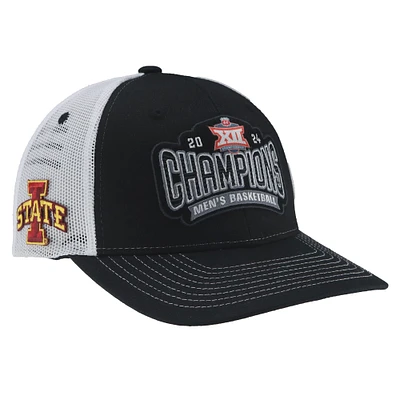 Men's Zephyr Black Iowa State Cyclones 2024 Big 12 Men's Basketball Conference Tournament Champions Locker Room Adjustable Trucker Hat