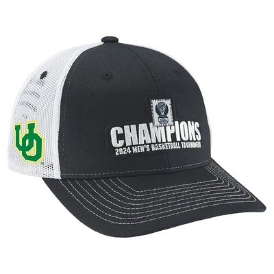 Men's Zephyr Black Oregon Ducks 2024 Pac-12 Men's Basketball Conference Tournament Champions Locker Room Adjustable Trucker Hat