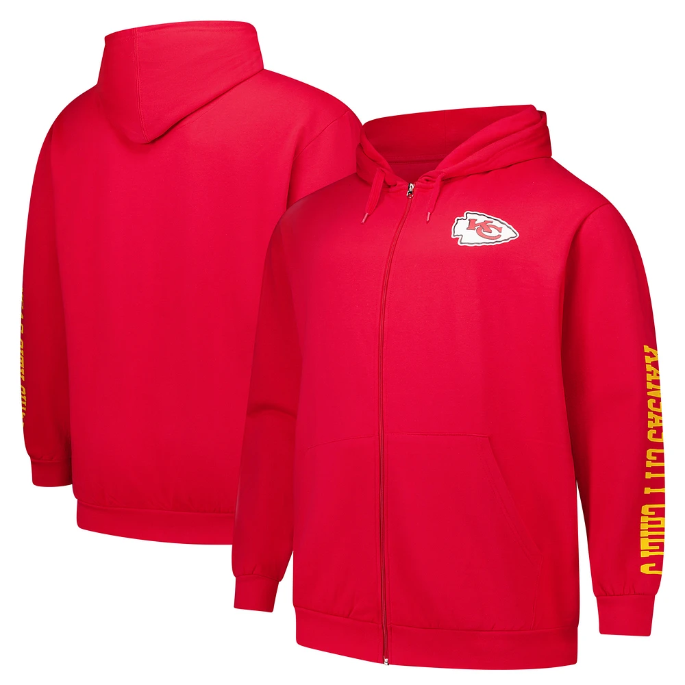 Men's Fanatics Red Kansas City Chiefs Big & Tall Sleeve Hit Full-Zip Hoodie