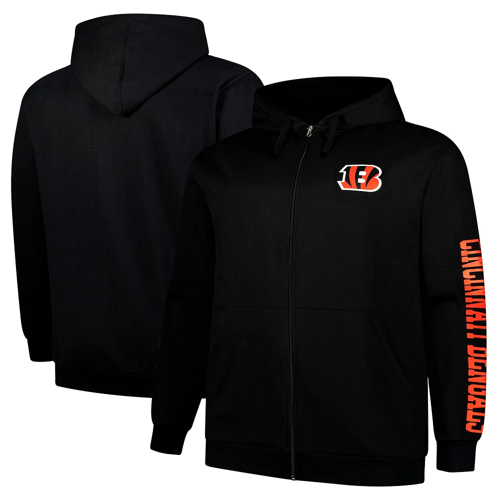 Men's Fanatics Black Cincinnati Bengals Big & Tall Sleeve Hit Full-Zip Hoodie