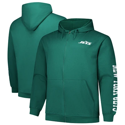 Men's Fanatics Green New York Jets Big & Tall Sleeve Hit Full-Zip Hoodie