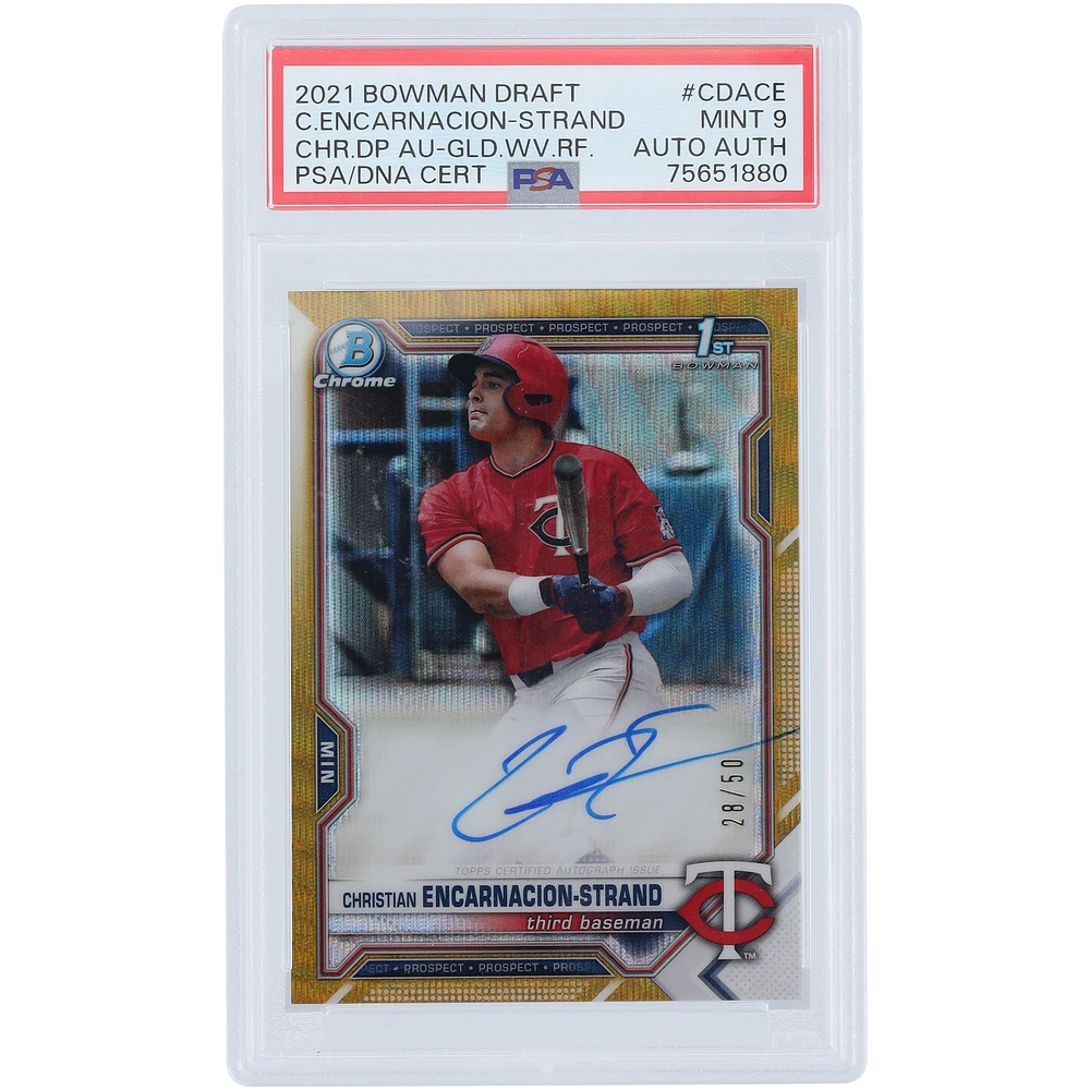Christian Encarnacion-Strand Minnesota Twins Autographed 2021 Bowman Draft 1st Bowman Gold Wave #CDA-CE #28/50 PSA Authenticated 9 Card