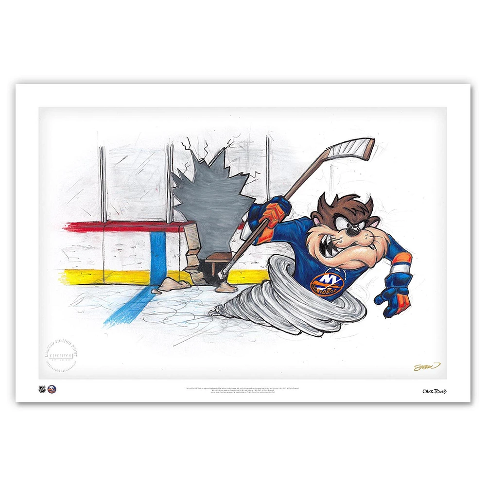 Tasmanian Devil New York Islanders 14" x 20" Looney Tunes Fine Art Print - Limited Edition