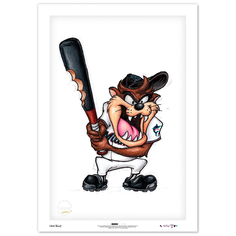 Tasmanian Devil Miami Marlins 24" x 36" Looney Tunes Fine Art Print - Limited Edition