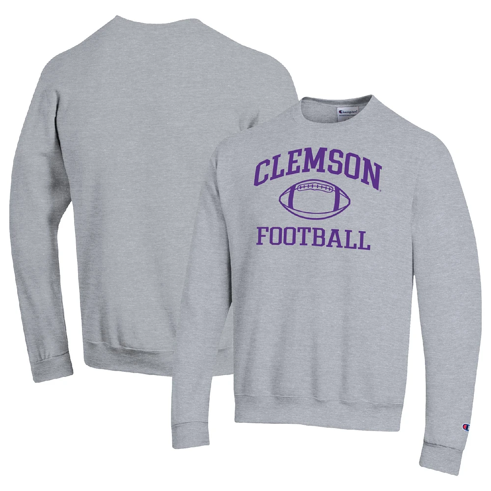 Men's Champion Heather Gray Clemson Tigers Football Icon Pullover Sweatshirt