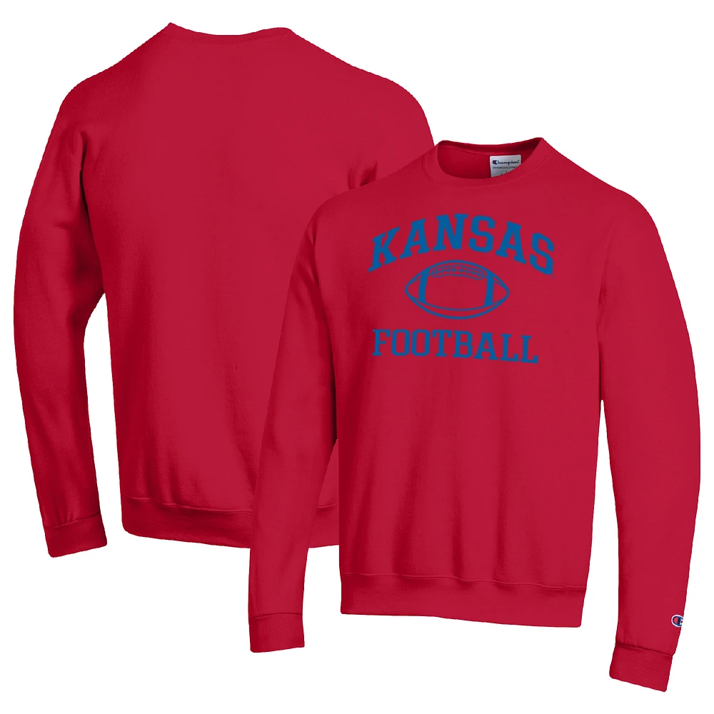 Men's Champion Red Kansas Jayhawks Football Icon Pullover Sweatshirt