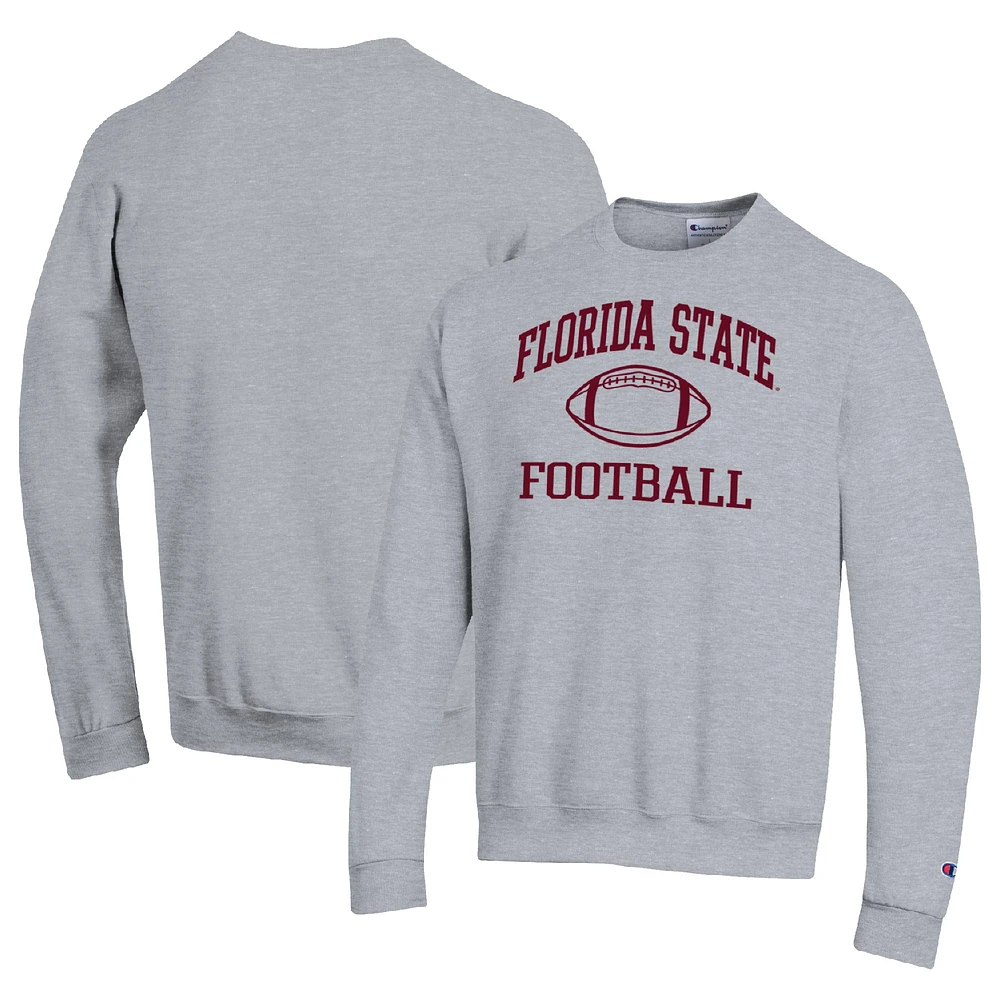 Men's Champion Heather Gray Florida State Seminoles Football Icon Pullover Sweatshirt