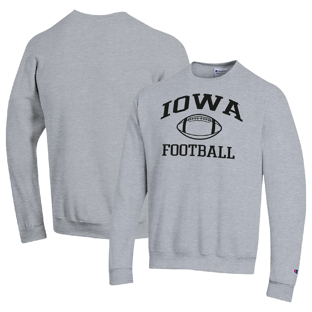 Men's Champion Heather Gray Iowa Hawkeyes Football Icon Pullover Sweatshirt