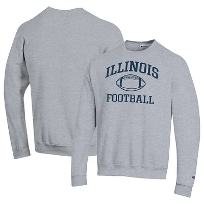 Men's Champion Heather Gray Illinois Fighting Illini Football Icon Pullover Sweatshirt