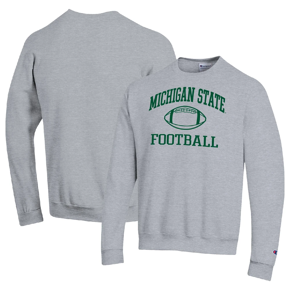 Men's Champion Heather Gray Michigan State Spartans Football Icon Pullover Sweatshirt