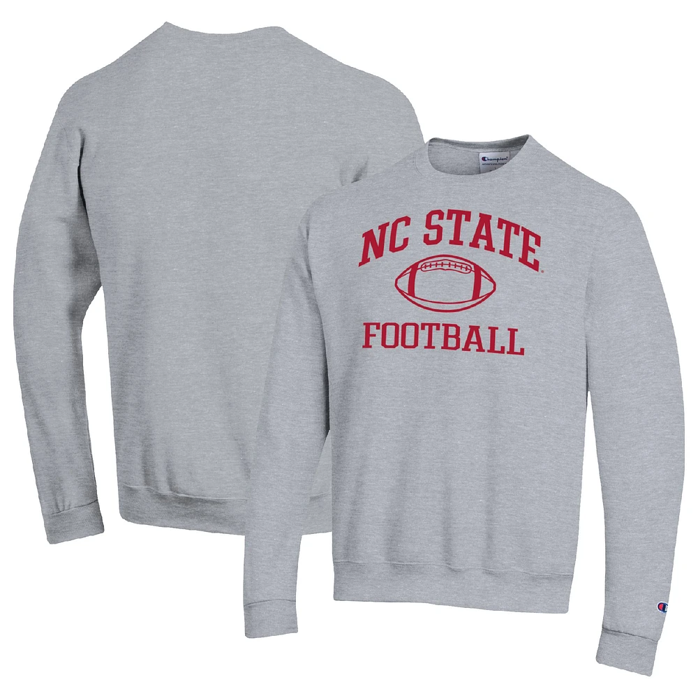 Men's Champion Heather Gray NC State Wolfpack Football Icon Pullover Sweatshirt