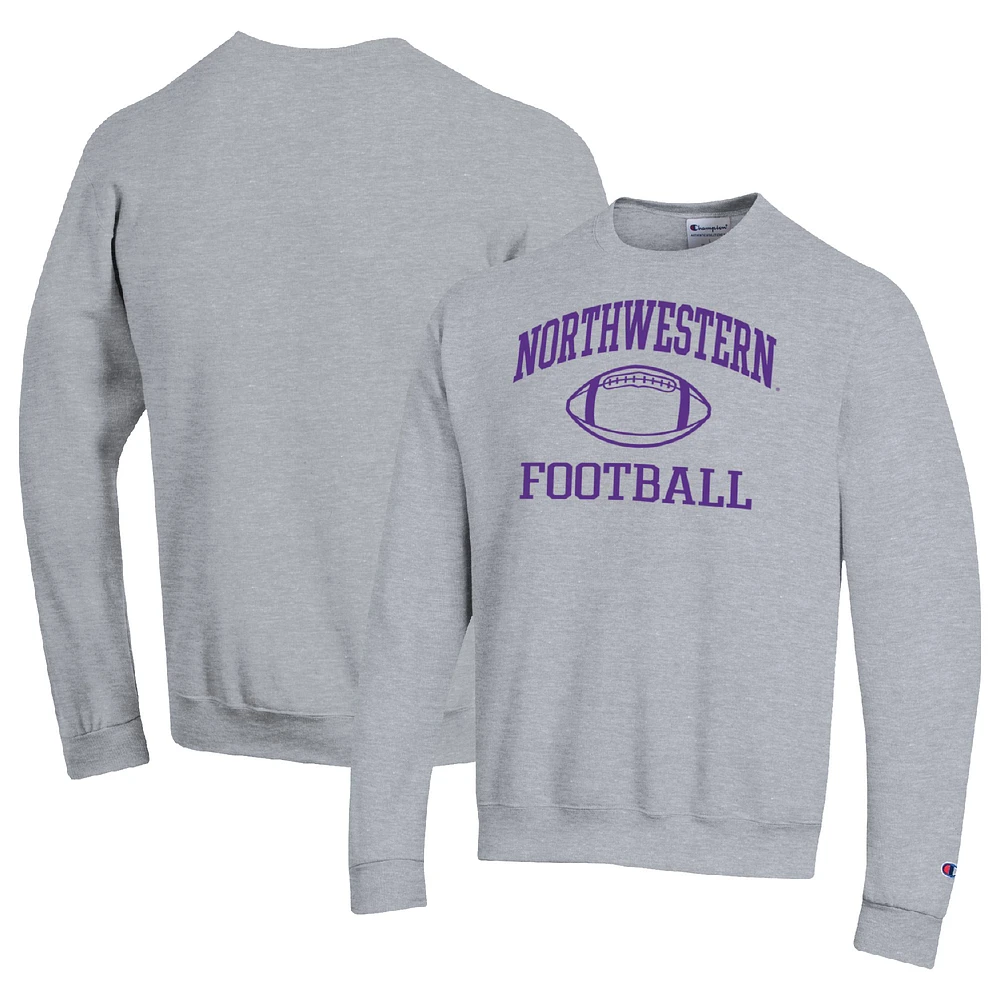 Men's Champion Heather Gray Northwestern Wildcats Football Icon Pullover Sweatshirt