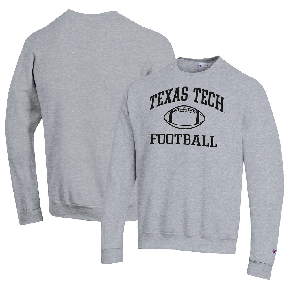Men's Champion Heather Gray Texas Tech Red Raiders Football Icon Pullover Sweatshirt