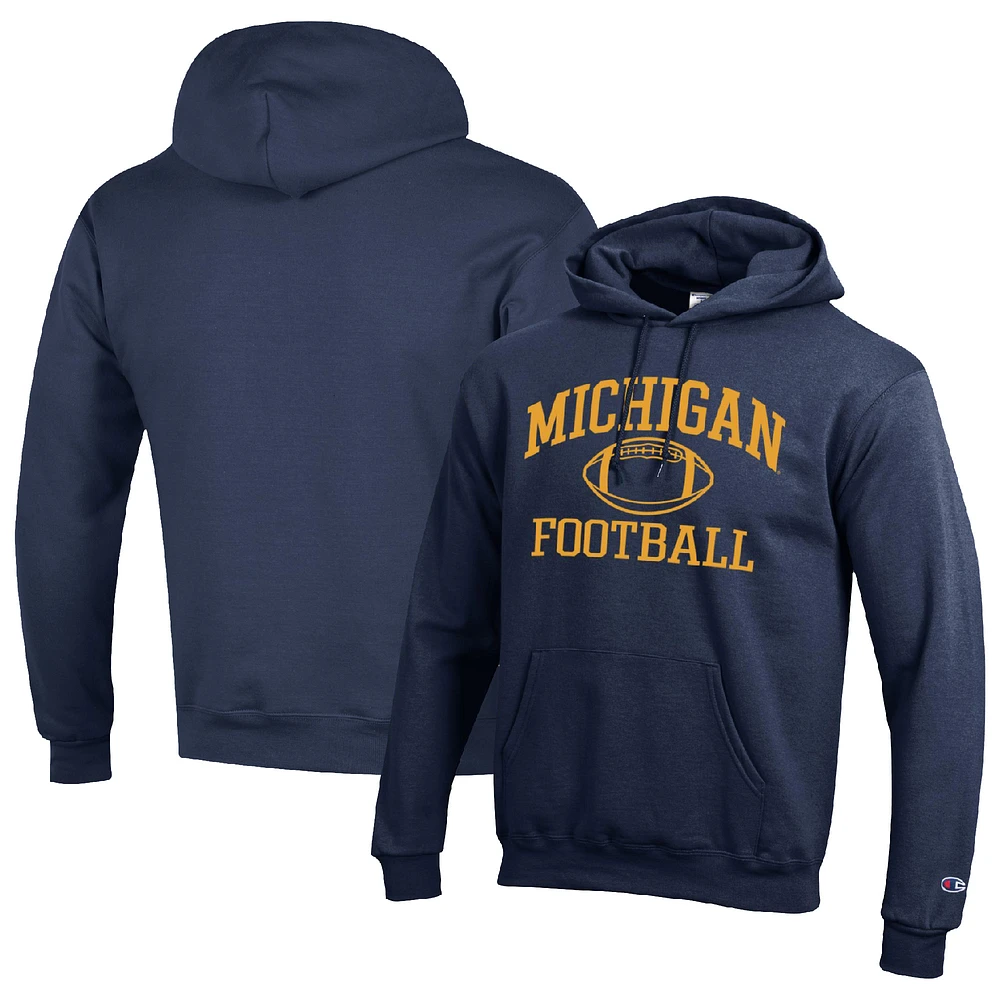 Men's Champion Navy Michigan Wolverines Football Icon Pullover Hoodie