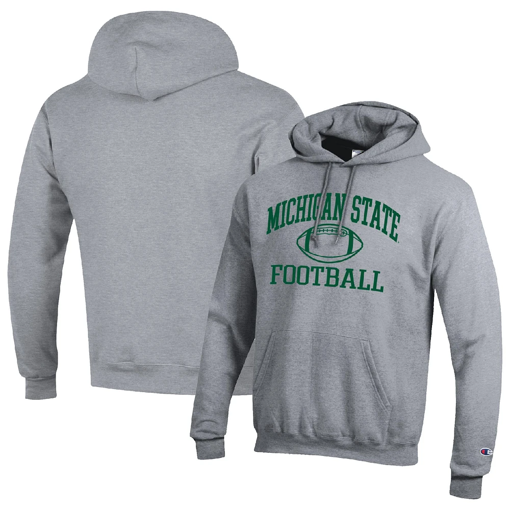 Men's Champion Heather Gray Michigan State Spartans Football Icon Pullover Hoodie