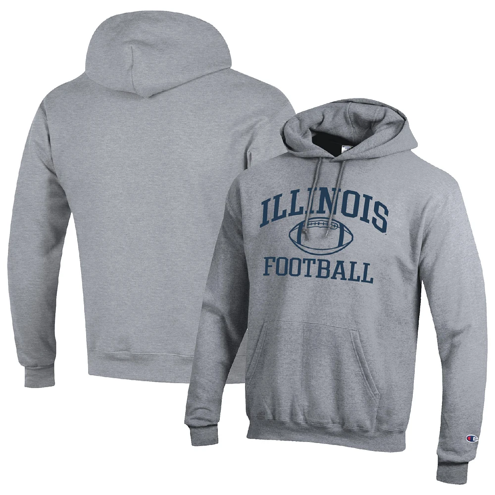 Men's Champion Heather Gray Illinois Fighting Illini Football Icon Pullover Hoodie