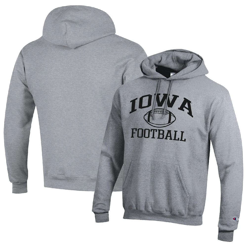 Men's Champion Heather Gray Iowa Hawkeyes Football Icon Pullover Hoodie