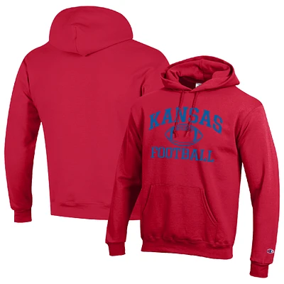 Men's Champion Red Kansas Jayhawks Football Icon Pullover Hoodie