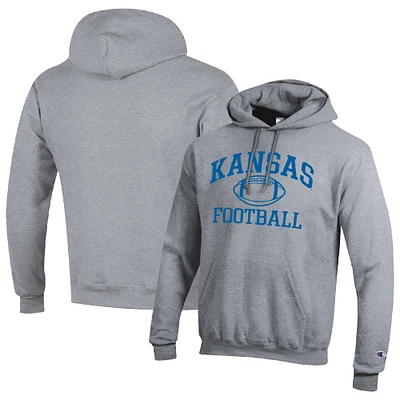 Men's Champion Heather Gray Kansas Jayhawks Football Icon Pullover Hoodie