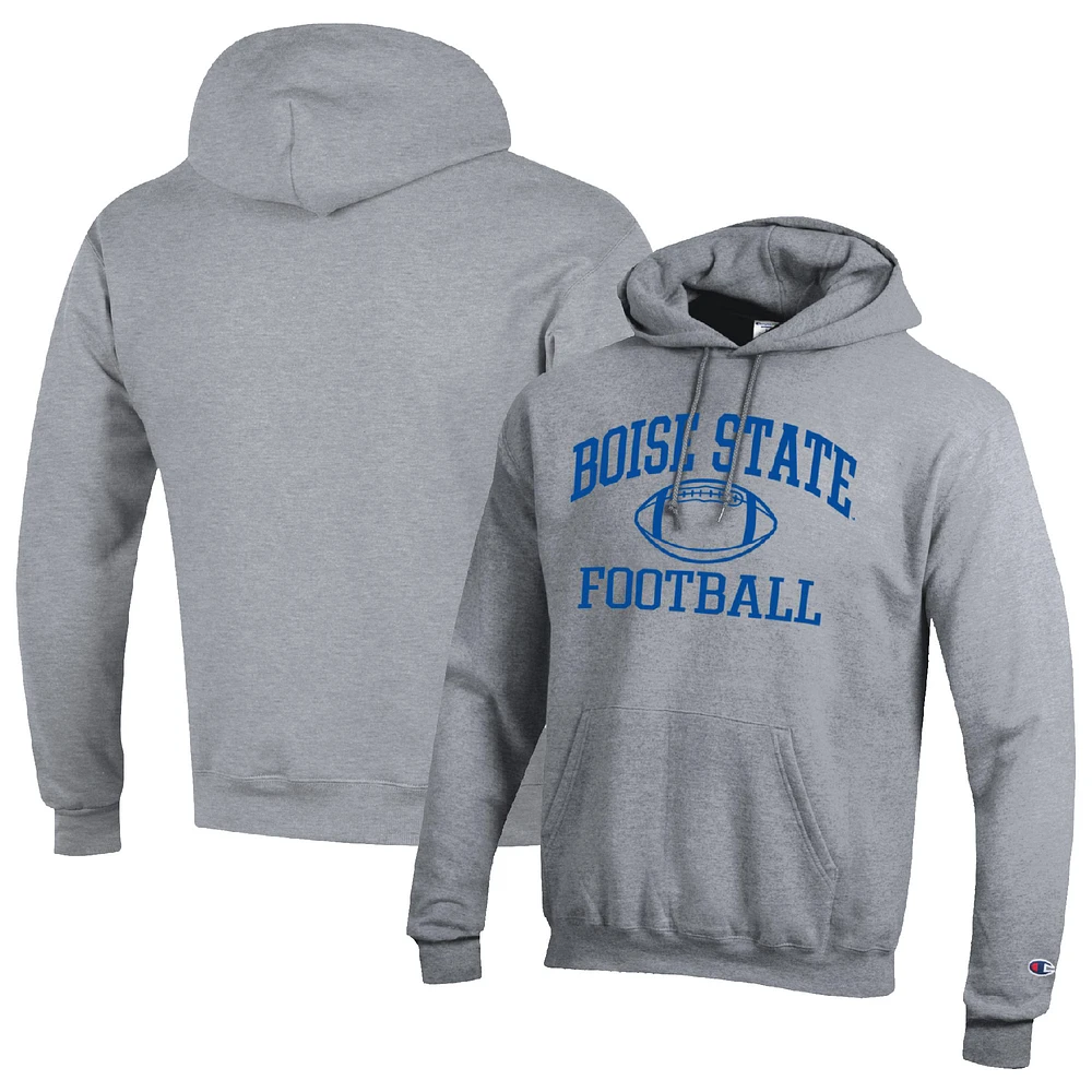 Men's Champion Heather Gray Boise State Broncos Football Icon Pullover Hoodie