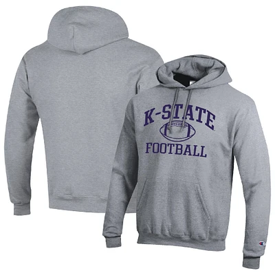 Men's Champion Heather Gray Kansas State Wildcats Football Icon Pullover Hoodie