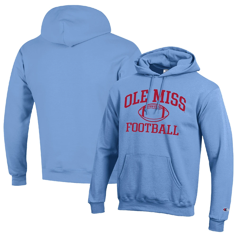 Men's Champion Light Blue Ole Miss Rebels Football Icon Pullover Hoodie