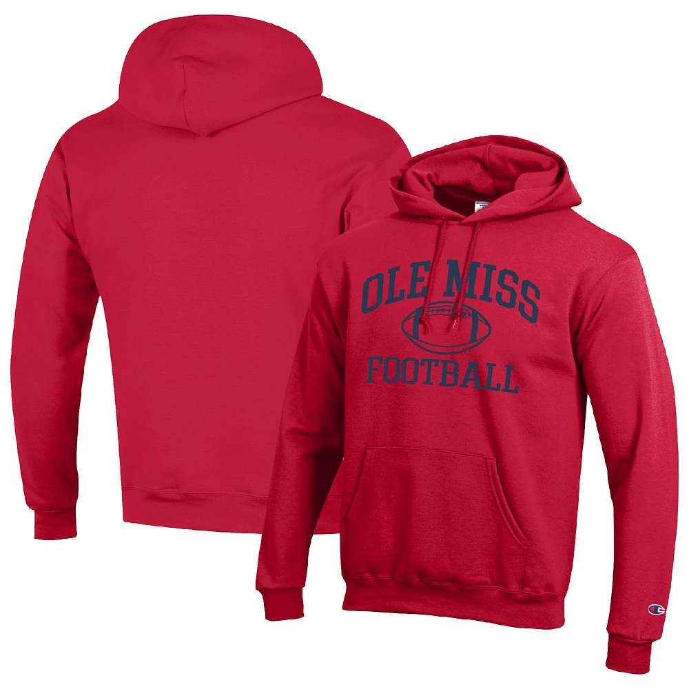 Men's Champion Red Ole Miss Rebels Football Icon Pullover Hoodie