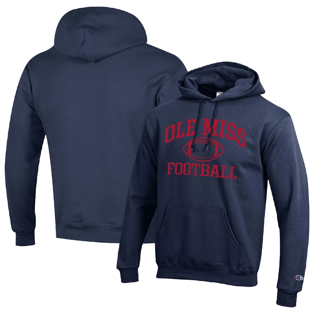 Men's Champion Navy Ole Miss Rebels Football Icon Pullover Hoodie