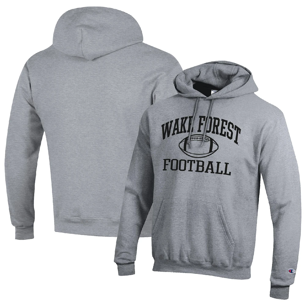 Men's Champion Heather Gray Wake Forest Demon Deacons Football Icon Pullover Hoodie