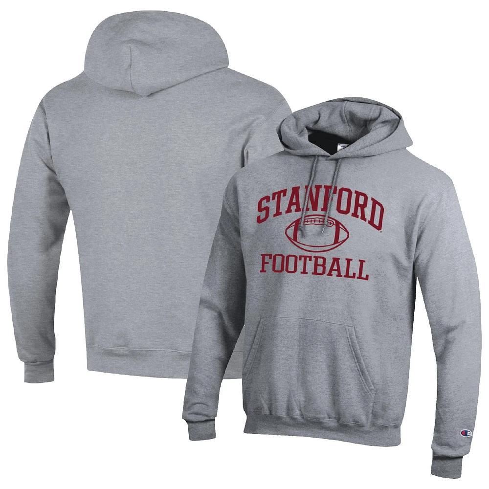 Men's Champion Heather Gray Stanford Cardinal Football Icon Pullover Hoodie