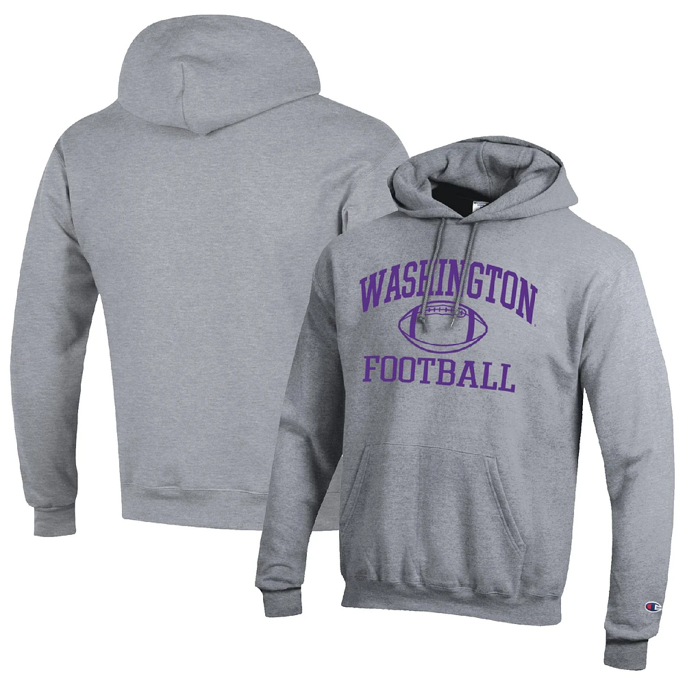 Men's Champion Heather Gray Washington Huskies Football Icon Pullover Hoodie