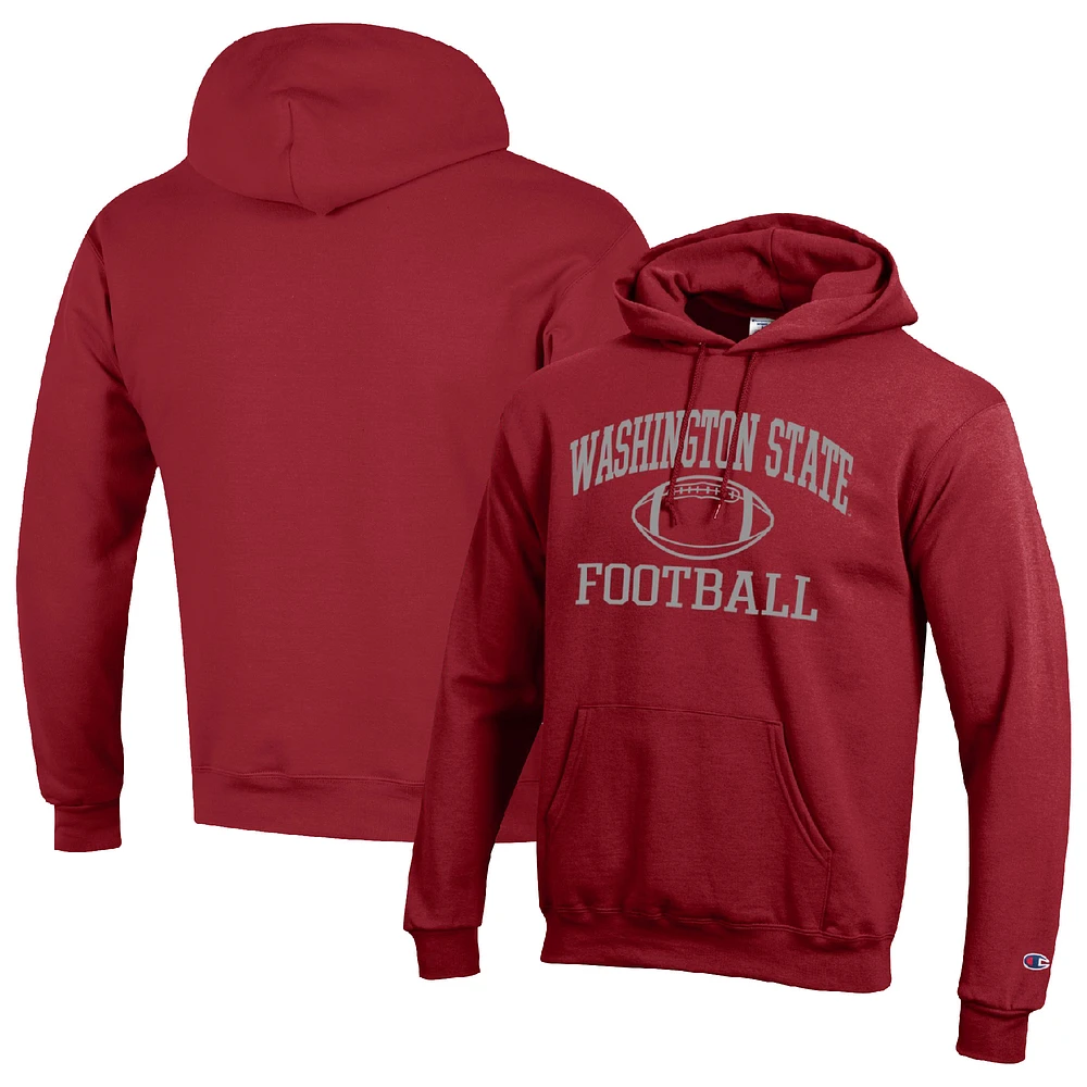 Men's Champion Crimson Washington State Cougars Football Icon Pullover Hoodie