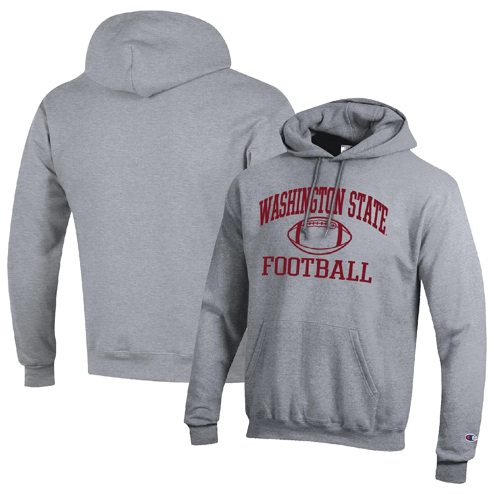 Men's Champion Heather Gray Washington State Cougars Football Icon Pullover Hoodie