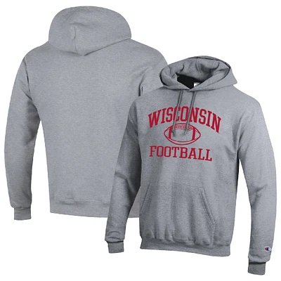 Men's Champion Heather Gray Wisconsin Badgers Football Icon Pullover Hoodie