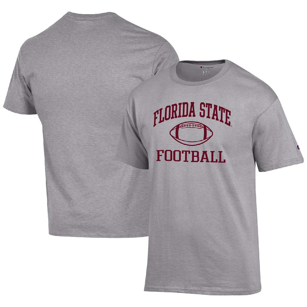 Men's Champion Heather Gray Florida State Seminoles Football Icon T-Shirt