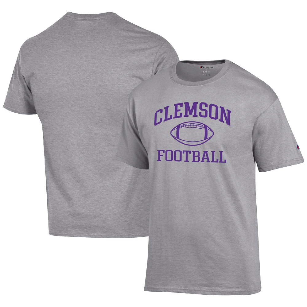 Men's Champion Heather Gray Clemson Tigers Football Icon T-Shirt
