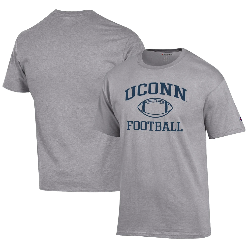 Men's Champion Heather Gray UConn Huskies Football Icon T-Shirt