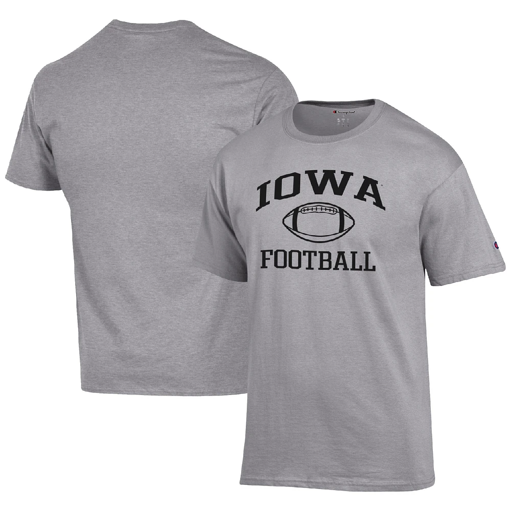 Men's Champion Heather Gray Iowa Hawkeyes Football Icon T-Shirt