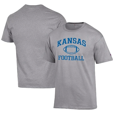 Men's Champion Heather Gray Kansas Jayhawks Football Icon  T-Shirt