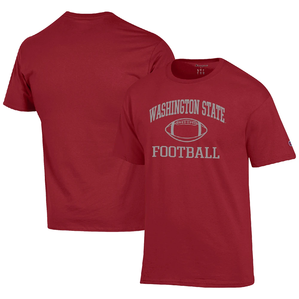 Men's Champion Crimson Washington State Cougars Football Icon T-Shirt