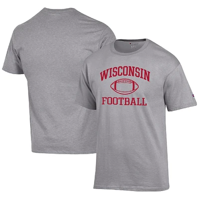 Men's Champion Heather Gray Wisconsin Badgers Football Icon T-Shirt