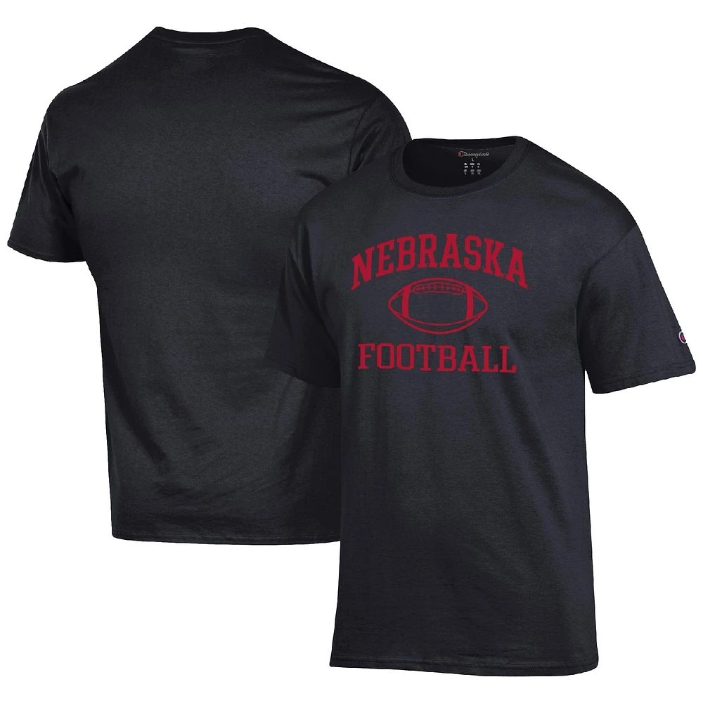 Men's Champion Black Nebraska Huskers Football Icon T-Shirt