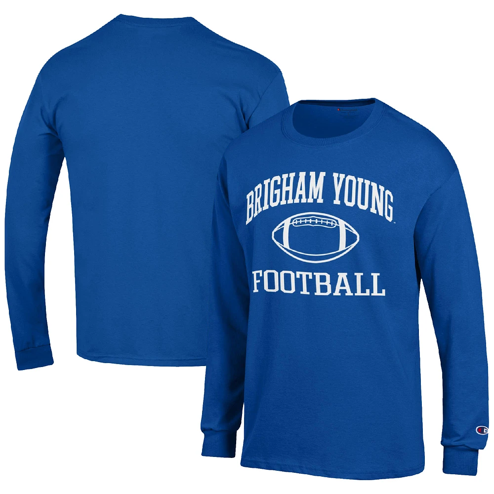 Men's Champion Royal BYU Cougars Football Icon Long Sleeve T-Shirt